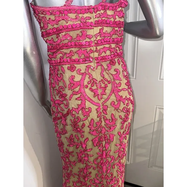 Sherri Hill 54250 One Shoulder Beaded Prom Gown Pink Nude Size 8 Dress - Image 11