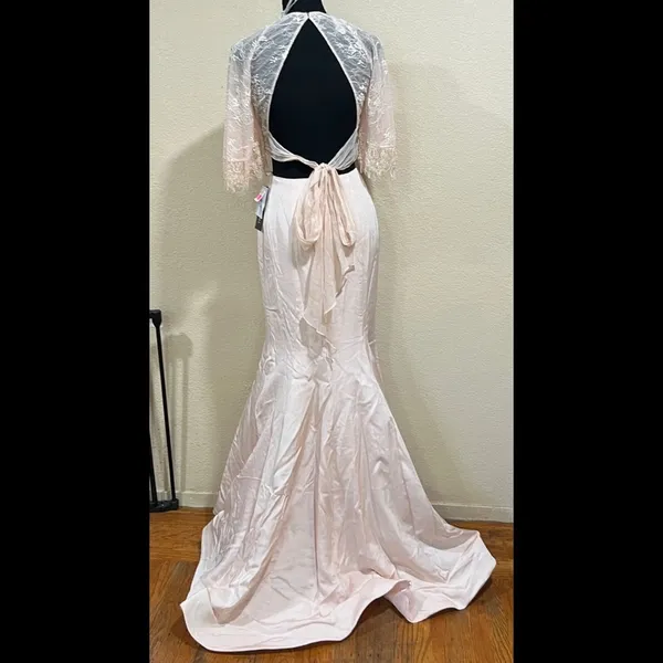 Sherri Hill 50877 blush pink mermaid lace bell sleeve mikado skirt gown NEW 2 - Image 8