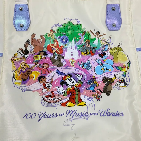 Disney 100 yrs of Music & Wonder tote bag. cream, shimmer purple. Never used - Image 2