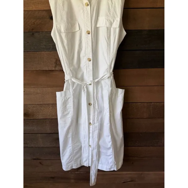 Vintage White Button Front Shirt Dress Liz Claiborne Minimal Utility Midi Dress - Image 5