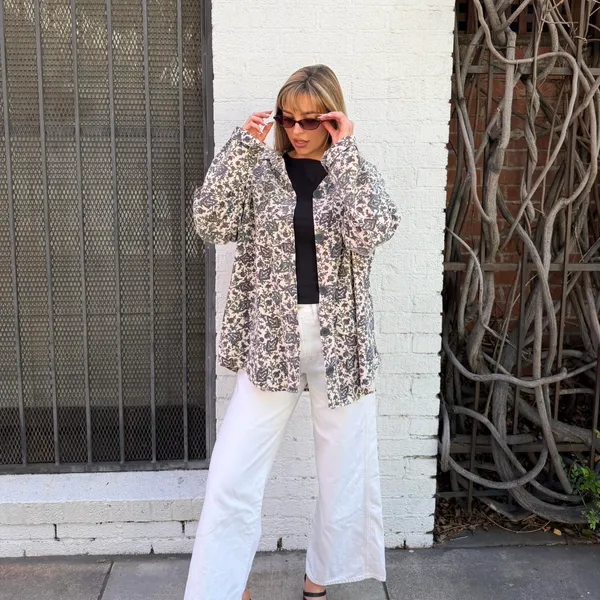 Free People Vintage 90s Marc Ware floral retro corduroy print jacket - Image 3