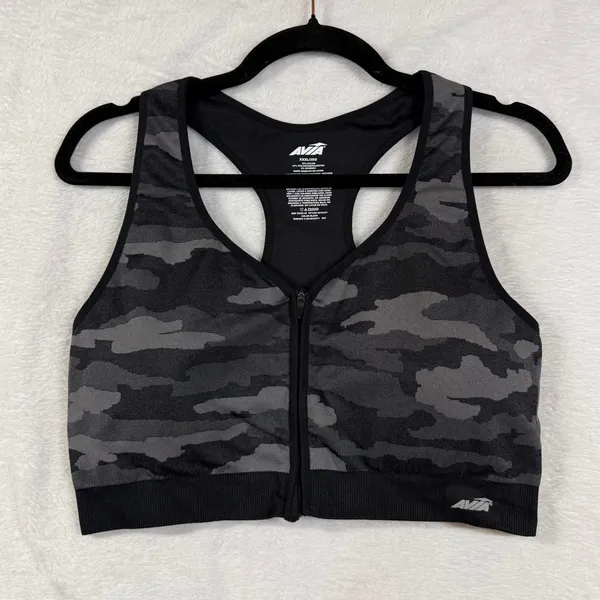 Avia XXXL Black Camo Zip Front Racerback Seamless Sports Bra‎ Running Yoga Hike - Image 2