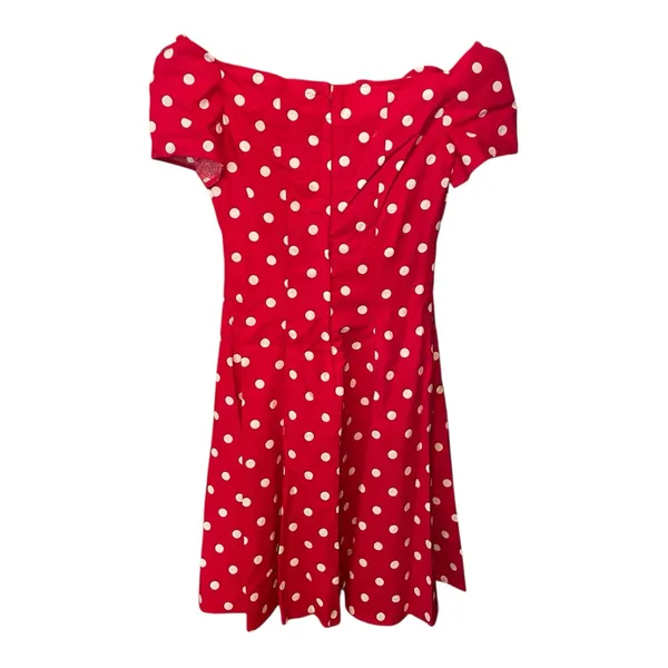 Vintage 80s/90s Red & White polka dot off the shoulder A line dress Byer Too! 5 - Image 2