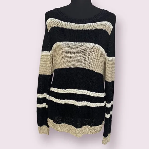 Ann Taylor Striped Open Knit Sweater Women's Medium - Image 2
