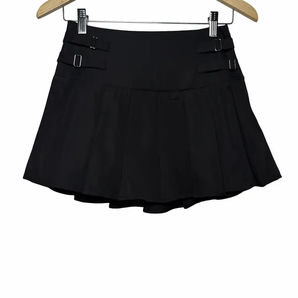 Princess Polly Cartwright Mini‎ Skirt Black Pleated Buckle Y2K Preppy XS US 4 - Image 3