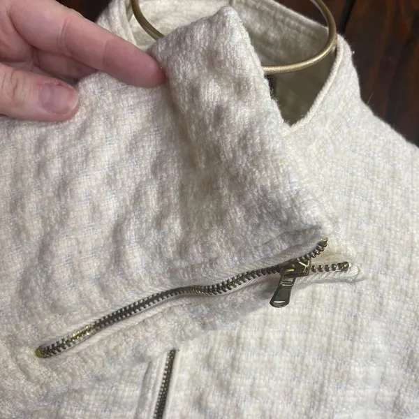 Zara Wool Blend Zip Front Textured Blazer Medium Winter White - Image 7