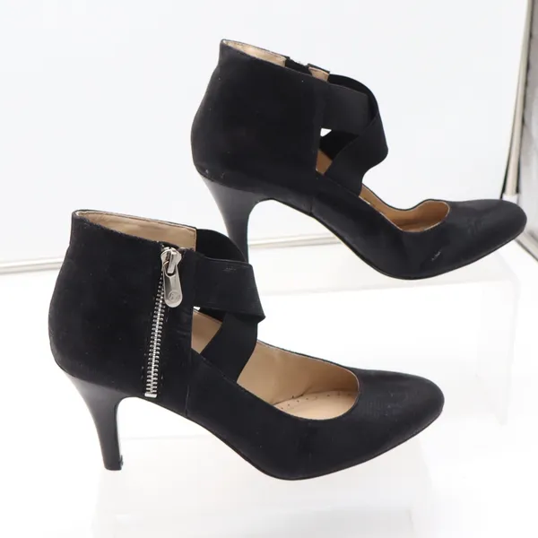 Adrienne Vittadini Pumps Womens 9 Tigress Black Snakeskin Embossed Zip Excellent - Image 2