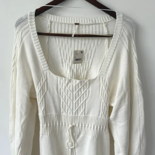 Free People Women's White Emmaline Knit Mini Sweater Dress Size‎ Large NWT - Image 6