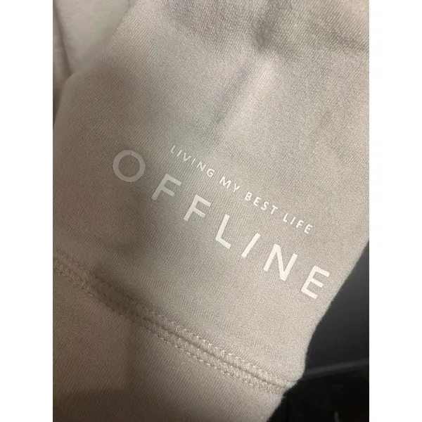 Aerie OFFLINE V-Neck Hoodie Beige‎ Living My Best Life Sleeve Graphic Size M - Image 5