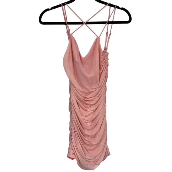 Lucy In The Sky Pink Strappy Ruched Bodycon Mini Dress Womens S Party Cocktail - Image 2