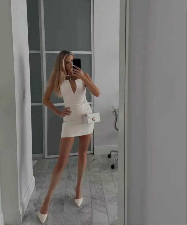 Zara dress mini fitted bodycon neck strap white Elegant Sleeveless - Image 3