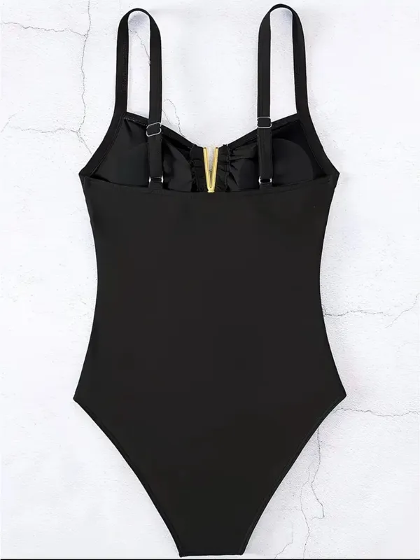 NWT Andrea’s Deals Tight-Fitting Tummy-Covering One-Piece Swimsuit V Gold Medium - Image 5