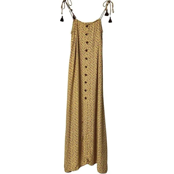Faithfull the‎ Brand Raquel Yellow Floral Button Front Midi Dress 2 - Image 6