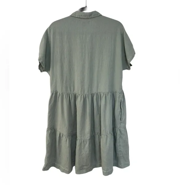 Tahari 100% Linen Popover Tiered Shirt Dress in Light Green - Size M - Image 2