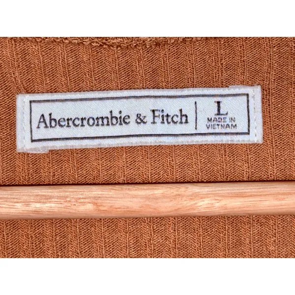 Abercrombie & Fitch Brown Tan Ribbed Knit V-Neck Cardigan Sweater Womens Size L - Image 3
