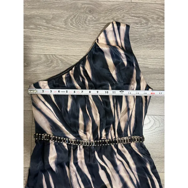 Marciano Los Angeles One Shoulder Maxi Dress Size S Navy Champagne Grecian‎ Slit - Image 6