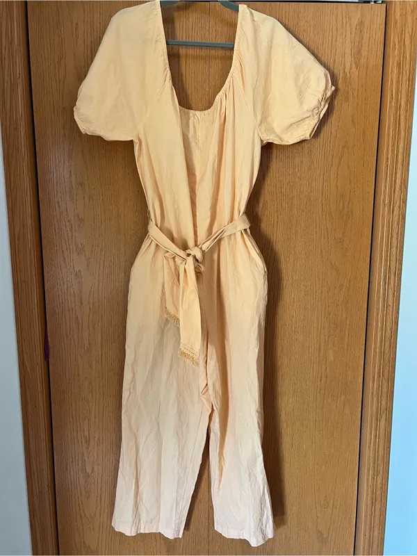 Free People Peach Off-Shoulder Tie-Waist Jumpsuit - Image 4