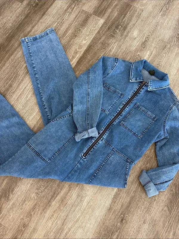 Wild Fable long sleeve denim western one piece collared jumpsuit zip front XS - Image 4