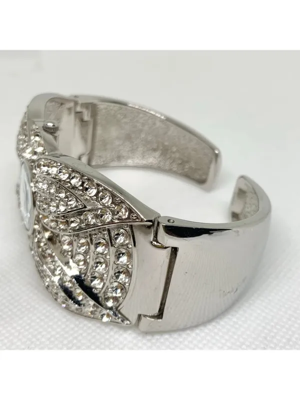 Silver tone women’s cuff bracelet watch 35mm quartz analog rhinestones 7.5” runs - Image 4