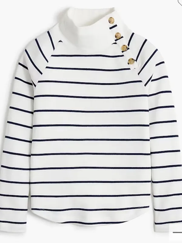 J. Crew White & Navy Striped wide button-collar pullover sweatshirt - Image 3