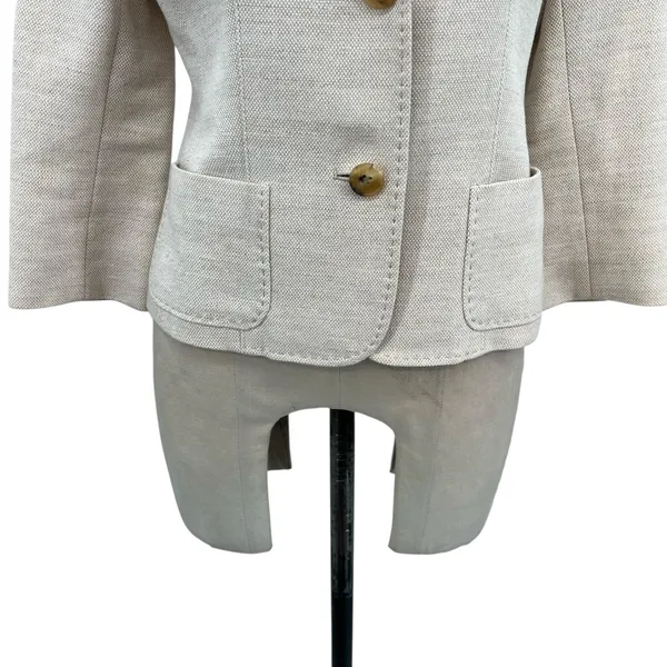 Burberry‎ London Suit Blazer Linen Blend Tan Cream Beige Size 38 US 4 - Image 6