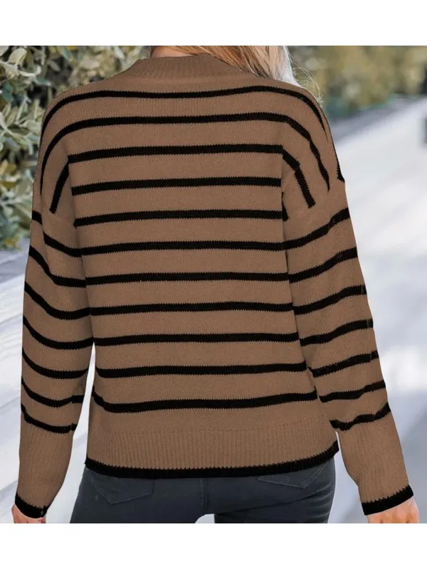 NWT Cupshe Brown and Black Striped Drop Shoulder Knit Sweater - Size: Large - Image 7