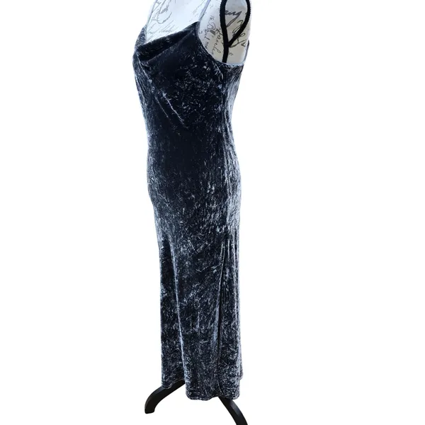 Bella Dahl Women's Gray Crushed Velvet Maxi Dress Cowl Neck Side Slits Small‎ - Image 3