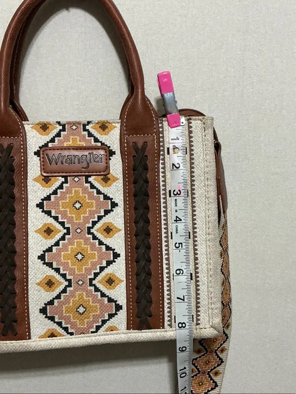 Wrangler Cream and Brown Geometric Embroidered Crossbody Bag - Image 2