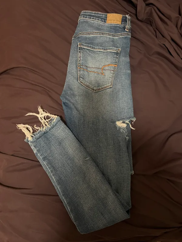 American Eagle Outfitters Ripped Blue Skinny Jeans - Image 4
