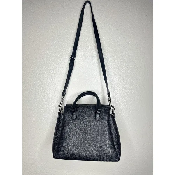 Steve Madden Satchel Bag Womens Small Black Logo Faux Leather Top Handle Zip - Image 3