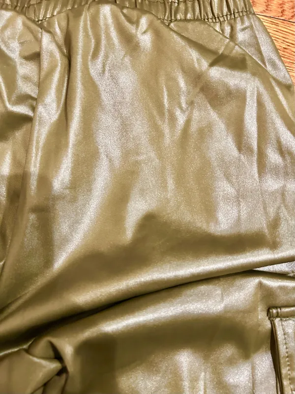 BUZZ FASHION Cargo Wide Leg PULL-ON SATIN Effect heigh waisted stretchy pants L - Image 14