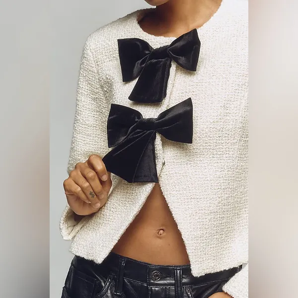 Avec Les Filles Ivory Cream Black Bow Cardigan Blazer NWT - Image 2