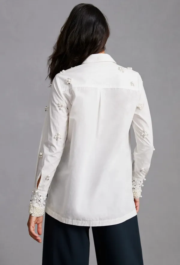 Anthropologie Maeve Pearl Embellished Shirt - Image 3