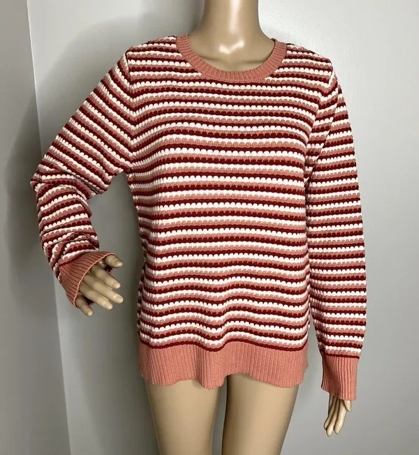Croft & Barrow Pink Knit Striped Crewneck Sweater - Image 9