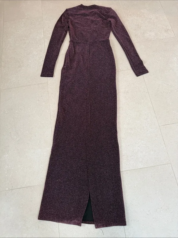 Line & Dot Sparkle Deep-V Maxi Dress in Plum - Image 4