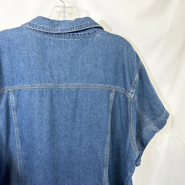 VTG Adriana Plus Size 26 Denim Top Y2K Button Red‎ Floral Patchwork Western 551 - Image 8