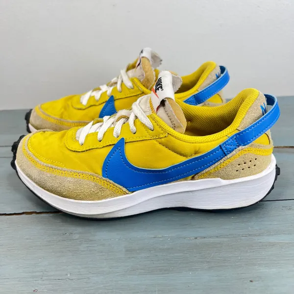 Nike Waffle One Yellow Blue Suede Mesh Sneakers DH9523-700 Womens 6.5 - Image 4