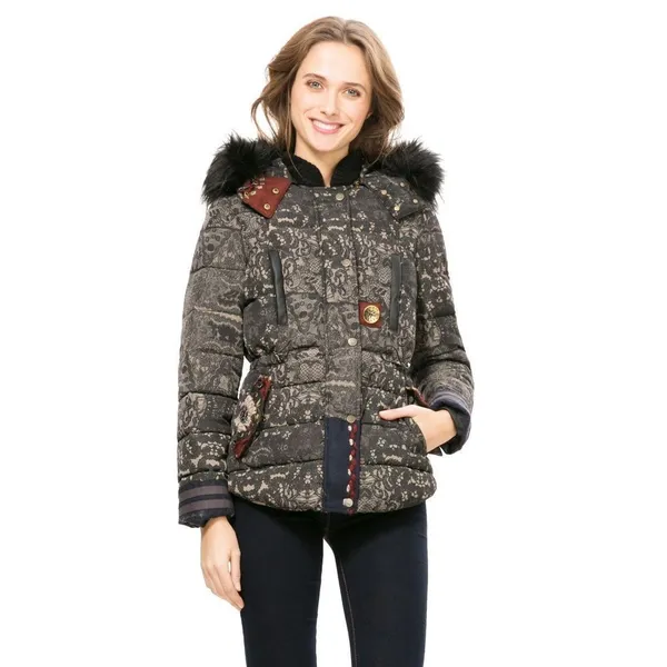 Desigual Badajoz lace print beaded embroidered puffer coat size 38 or US small - Image 2