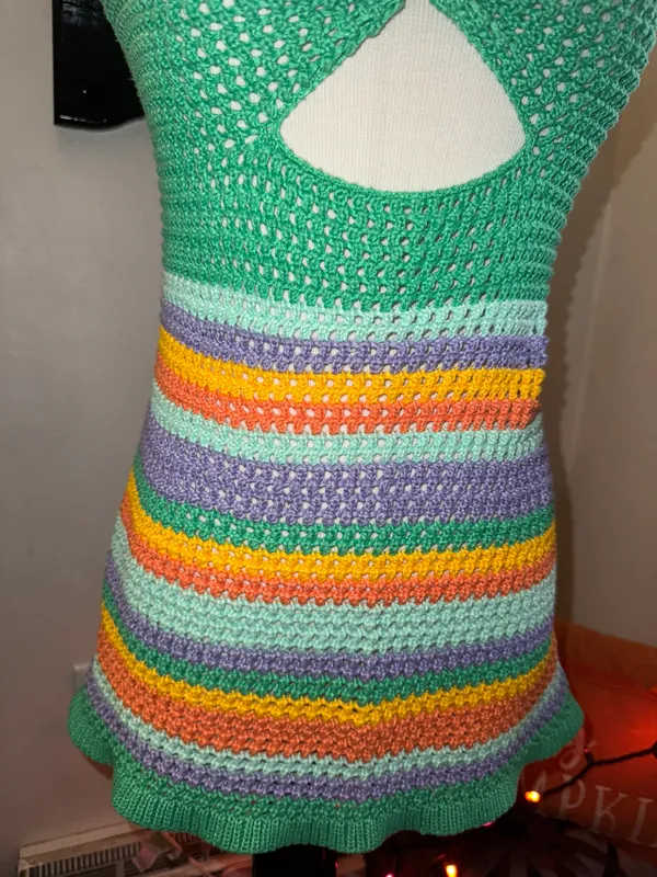 Crochet mini dress in green and purple hues - Image 4