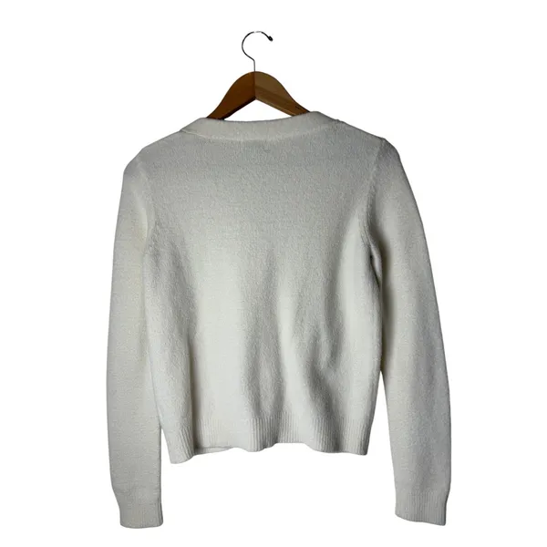 The Drop Francine V Neck Cardigan‎ Women Small Ivory Knit Cozy Fuzzy Sweater - Image 3