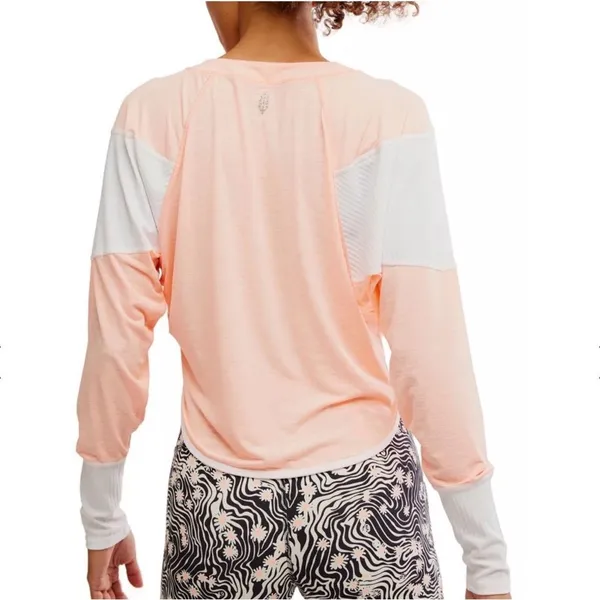FP Movement by Free People Peach and White Long Sleeve Top size small - Image 2
