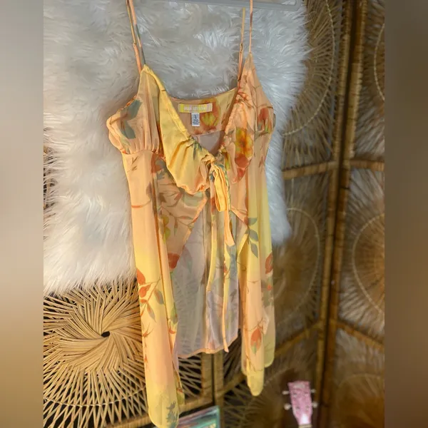 Urban Outfitters Angelic Longline Flyaway Cami Floral Sheer Tie-Front Top Fairy - Image 6