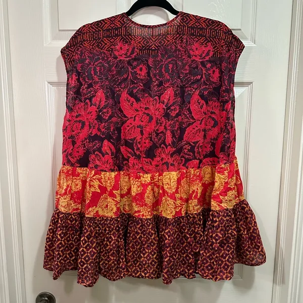 Free People Gotta Have You Tunic Oversized Patchwork Blouse Small Red Floral - Image 5