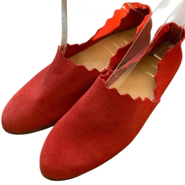 Seaside Red Suede Woman’s Scalloped Slip On Flat Shoes Size US … - Image 3