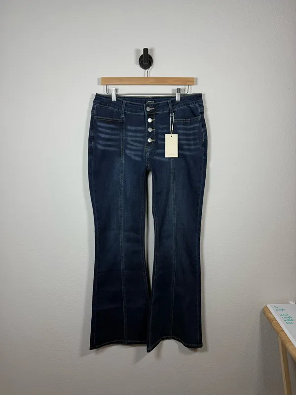 Flamingals Button Fly Flare Jeans Womens XL Dark Wash High Rise NWT - Image 4