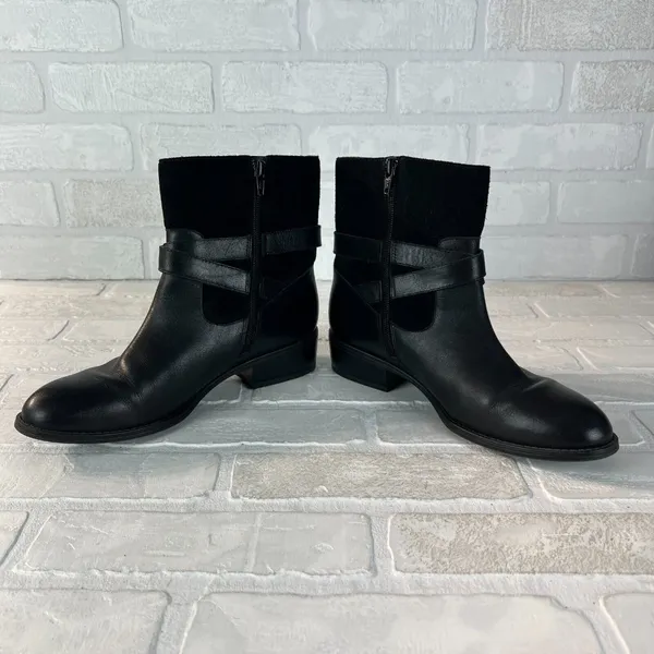 Ralph Lauren Makalia Boots Womens 8 Black Leather Suede Ankle Zip Buckle‎ Riding - Image 8