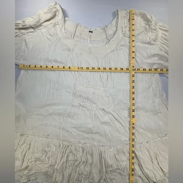 Free People Ivory Voile & Lace Tunic Mini Dress Cream Boho Smocked Medium - Image 8