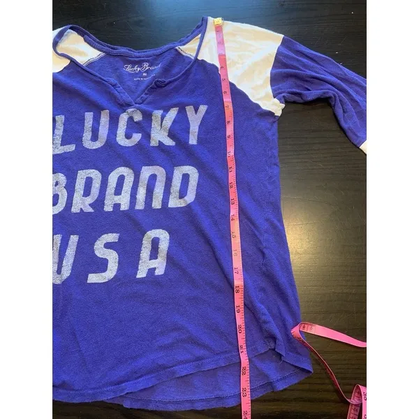 Y2K Lucky Brand Shirt Womens XS‎ Colorblock Purple Sporty 3/4 Sleeve READ - Image 9