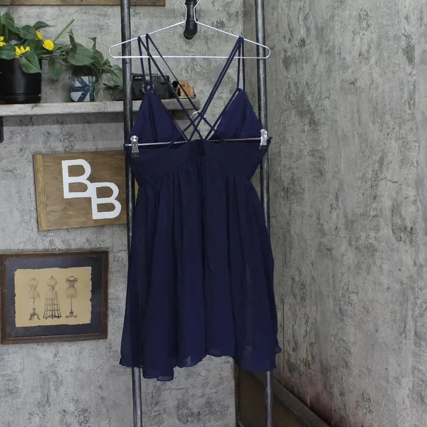 Jump Juniors Chiffon Shirred Short Dress with Deep V Neck 48452 Navy Blue 9 - Image 2