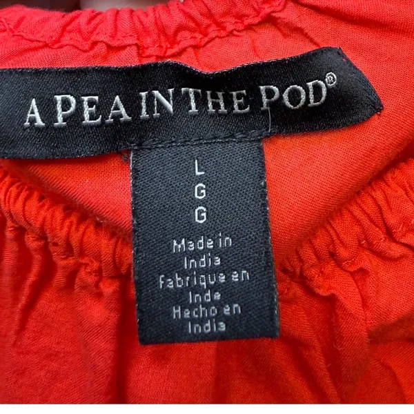 A Pea in the Pod Red Embroidered Maternity Midi Dress Spaghetti Strap‎ Ruffle L - Image 3